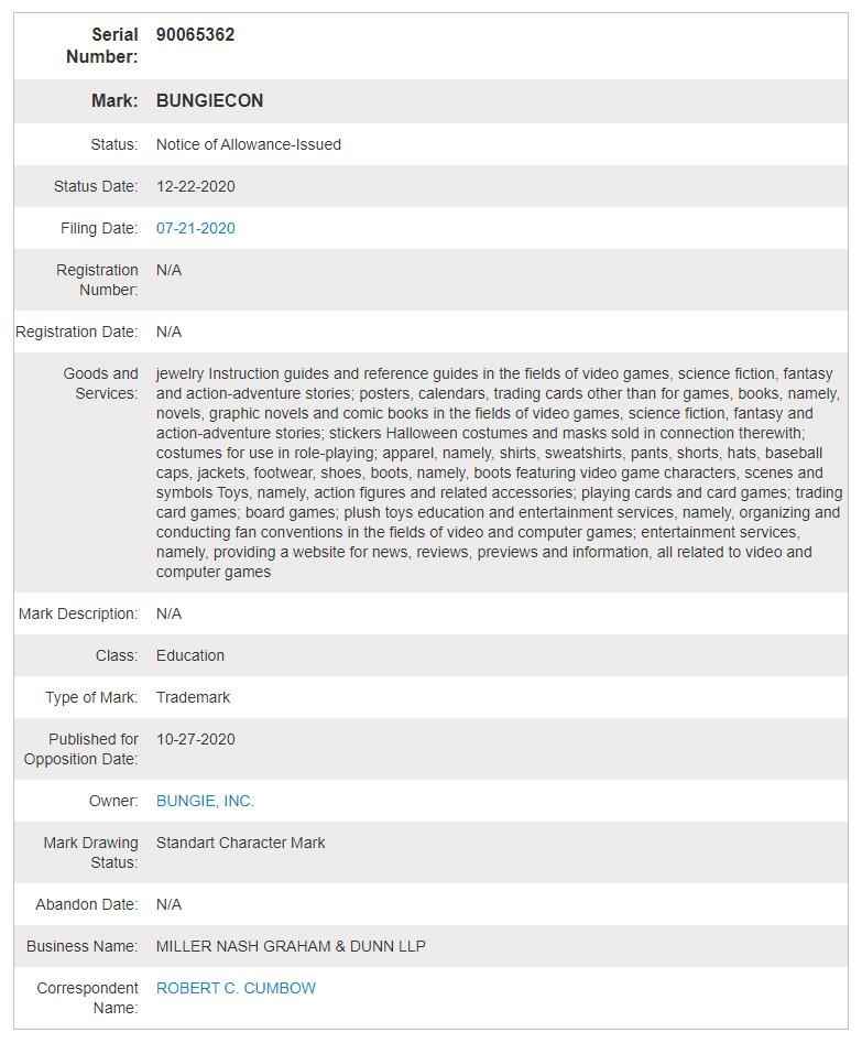 Bungie申请商标“Bungiecon”也要办自家嘉年华_商标申请