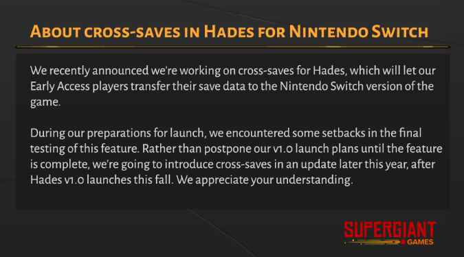 各位别急《哈迪斯》跨平台存档同步功能还在开发中_哈迪斯地狱之战存档