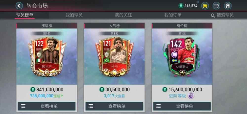 FIFA足球世界：卡卡被疯抢 顶级角色身价高