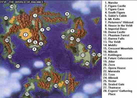 最终幻想6全地图及城镇村落分布介绍