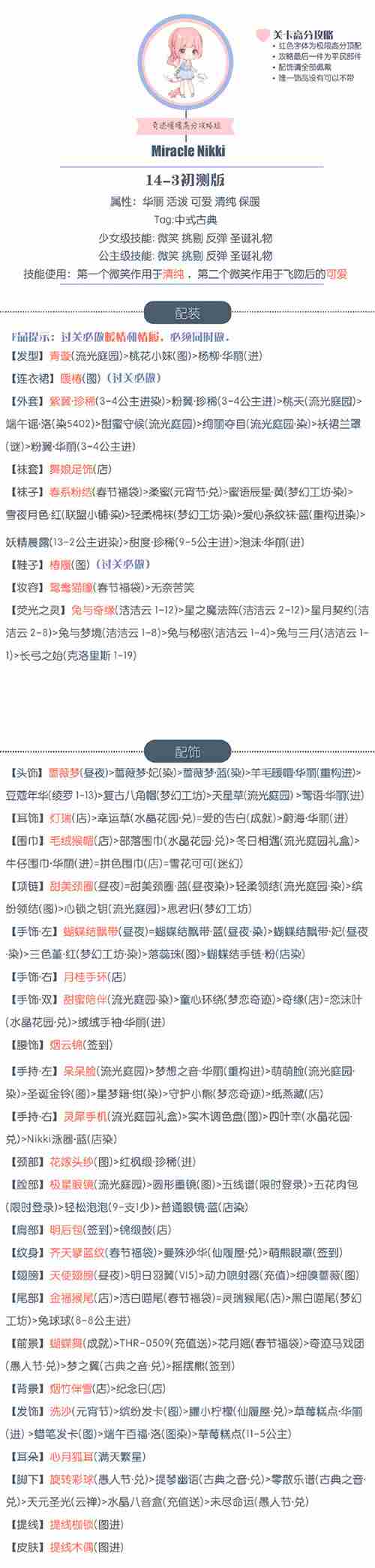 奇迹暖暖14-3来自云端的旅行者S级攻略 少女级14-3高分通关推荐