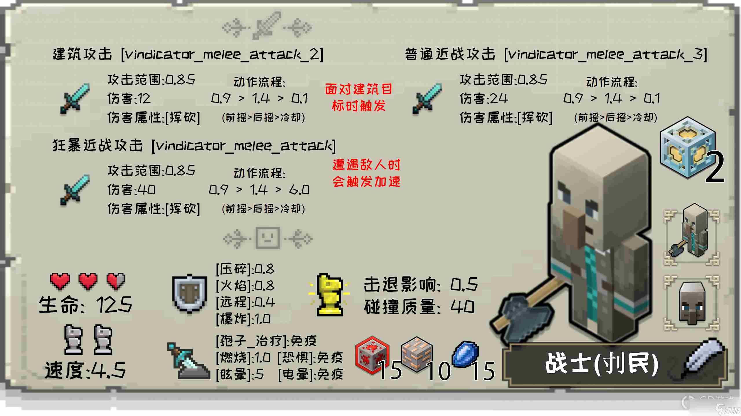 《我的世界传奇》单位数值汇总一览