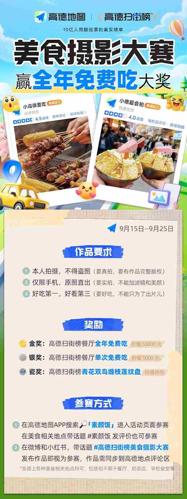 高德扫街榜开启美食摄影大赛:金奖全年免